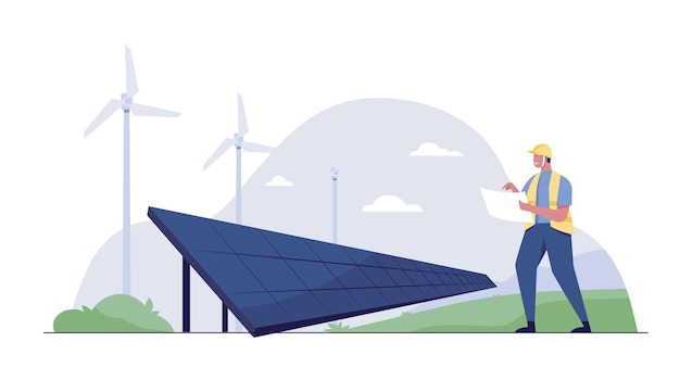 Alternatief schone energieconcept met windturbines en zonnepanelen Vectorillustratie