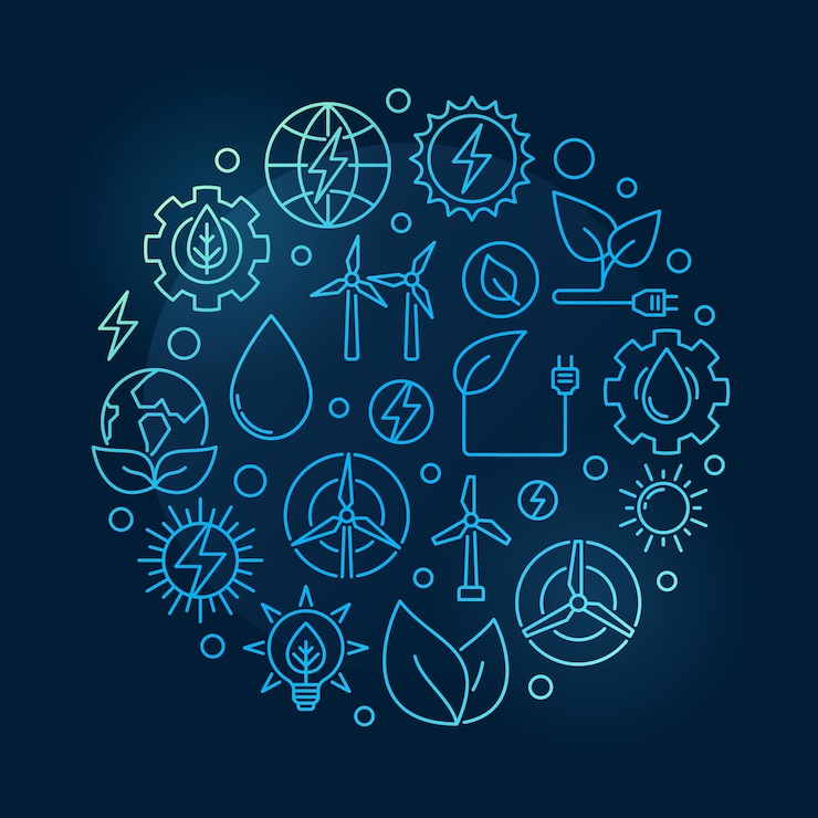 Vector alternatieve energie circulaire blauwe illustratie of banner