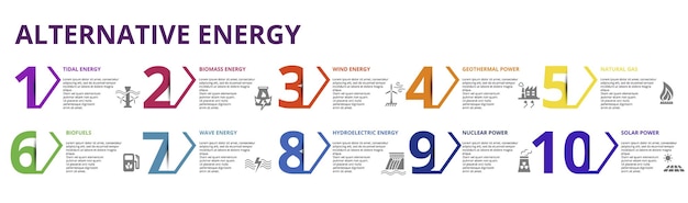 Alternatieve energie infographics sjabloon pictogrammen in verschillende