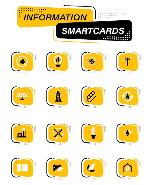 Icone vettoriali a colori di energia alternativa sulle smart card informative per la progettazione dell'interfaccia utente