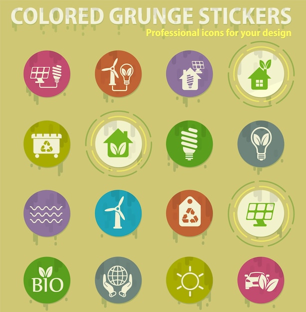 Alternative energy colored grunge icons
