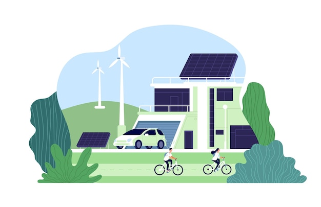 Alternative energy. Environmental city, solar energy. Bio resource elements, alternative smart renewable. Electro innovations  concept. Illustration alternative eco energy, resource renewable