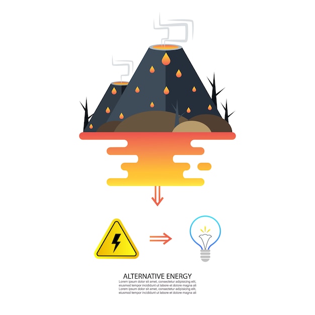 벡터 화산의 대체 에너지. 잠재적 인 재생 에너지 원