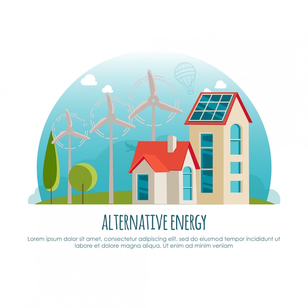 Альтернативная энергия, зеленые технологии, концепция баннера. мультфильм иллюстрация для инфографики или веб-приложения
