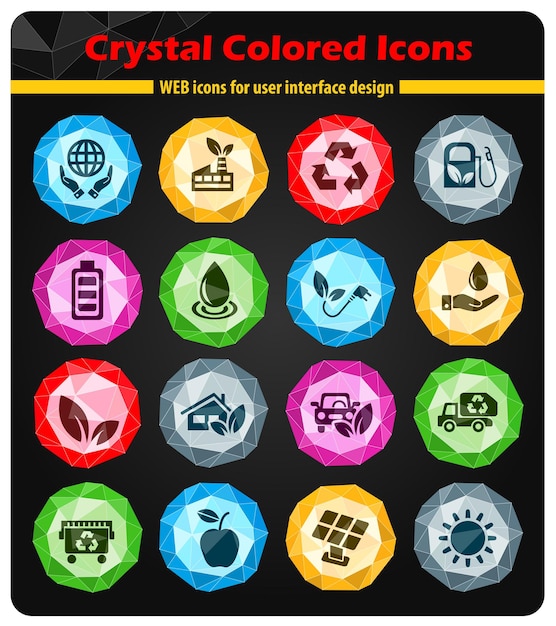 Alternative energy icons on colored buttons crystals