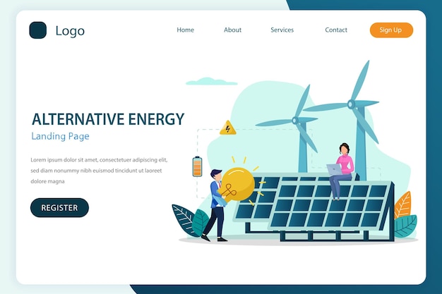 Modello vettoriale piatto del sito web della pagina di destinazione dell'energia alternativa