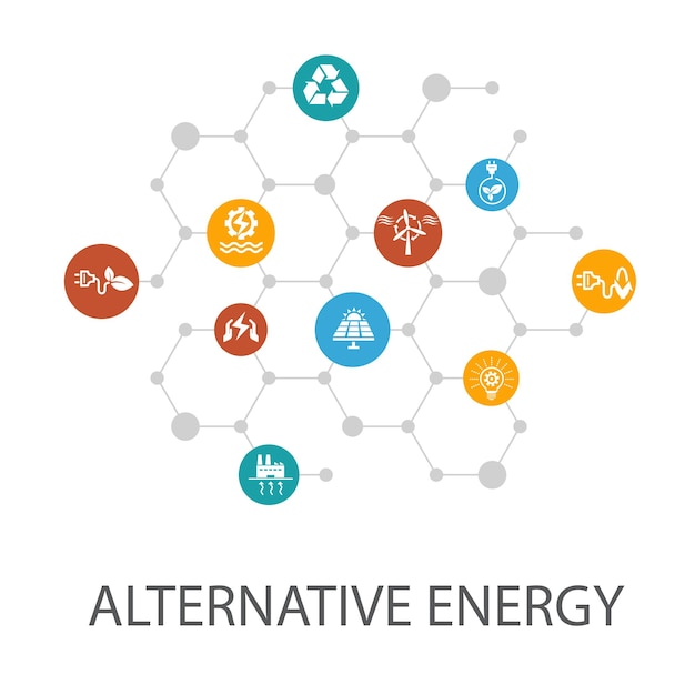대체 에너지 프리젠테이션 템플릿 표지 레이아웃 및 인포그래픽 태양광 풍력 풍력 지열 에너지 재활용 아이콘