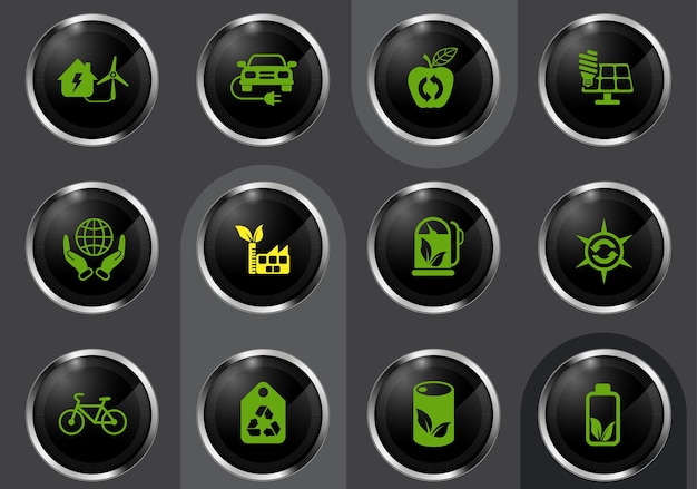 Символы альтернативной энергии на черных блестящих кнопках