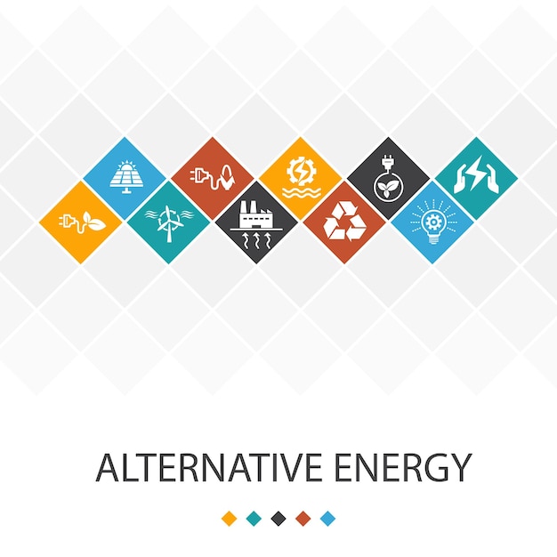 Vector alternative energy trendy ui template infographics concept solar power wind power geothermal energy recycling icons