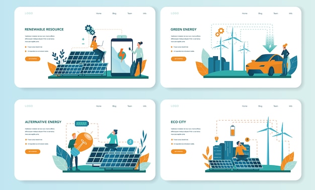 Vector alternative energy web banner or landing page set