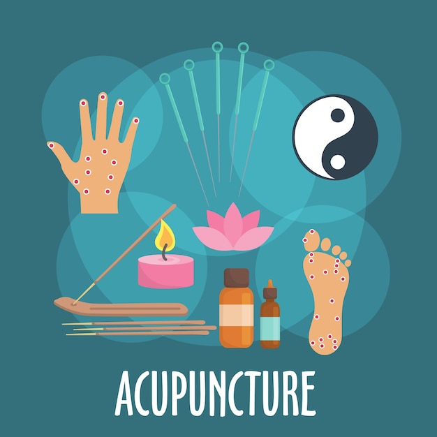 Vector alternative medicine icon with acupuncture therapy