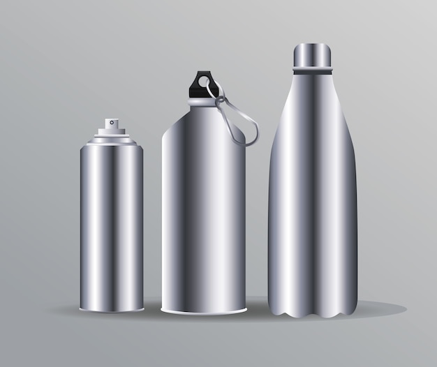 Vector aluminium water bottles branding icons