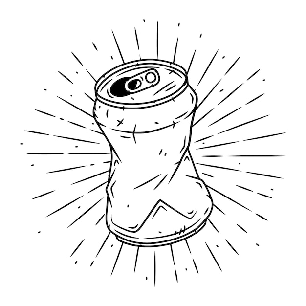 Aluminum can. Hand drawn   illustration with Aluminum can and divergent rays.  