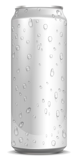 Aluminum can with water drops Cold soda container mockup