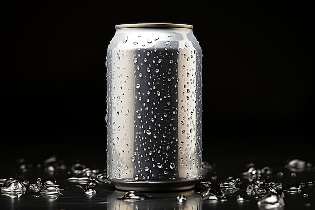 Vector aluminum can with water drops