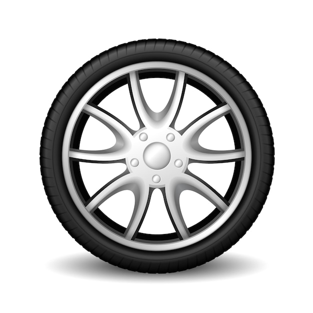 Aluminum wheel car tire racing on white