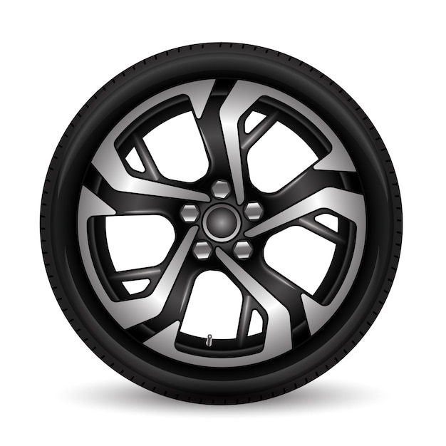 Aluminum wheel car tire style racing black grey on white background vector illustration