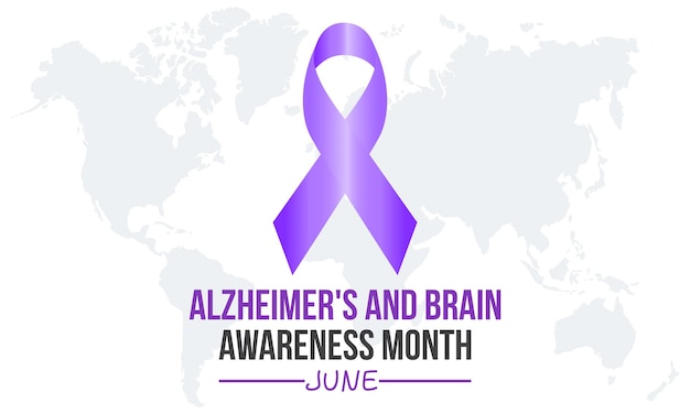 Месяц осведомленности о болезни Альцгеймера и мозге в июне каждого года Ежегодная концепция осведомленности о здоровье для плаката баннера и дизайна фона