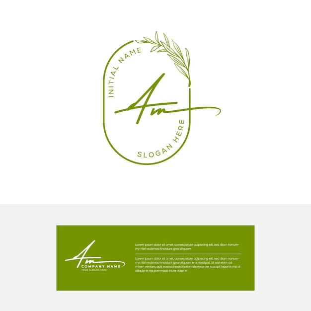 Am initial letter handwriting and signature logo vector with leaf