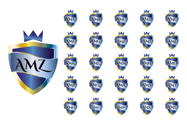 AMA to AMZ collection of shield logos with three capital letters