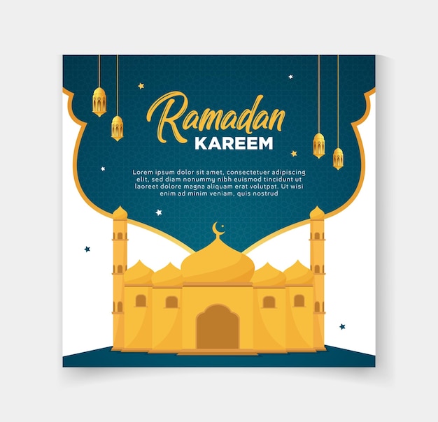 Vector amadan kareem promotional sale social media post template with musjid moon and lamp