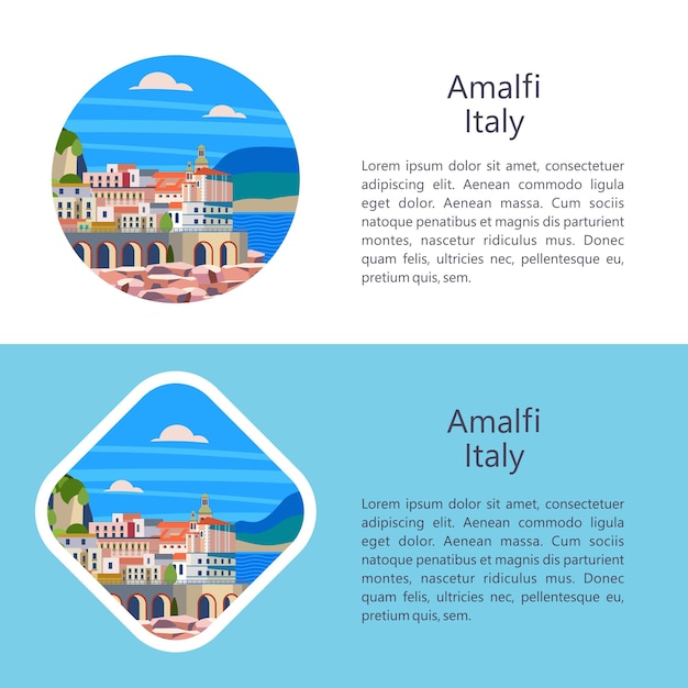 Costiera amalfitana, italia. località balneare. illustrazione vettoriale.