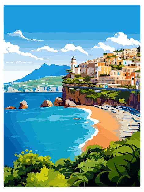 Vector amalfi italy vintage travel poster souvenir postcard portrait painting wpa illustration