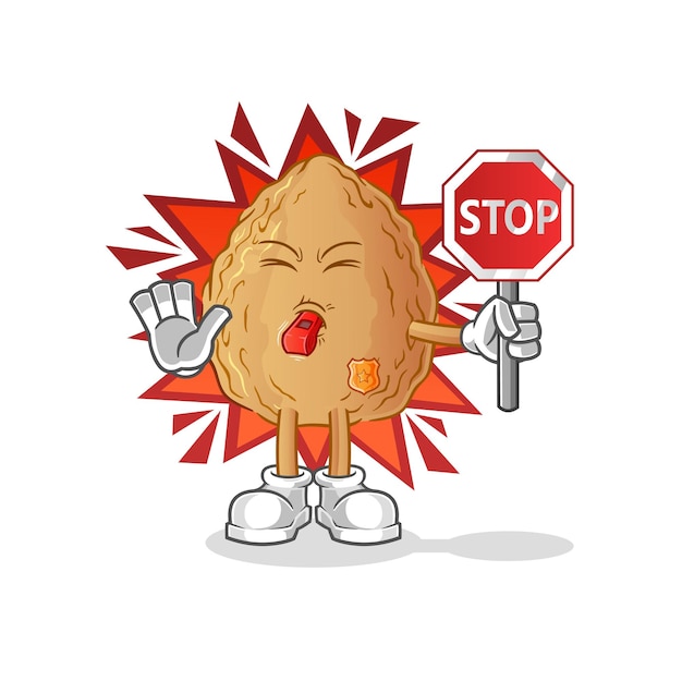 Amandel houden stopbord cartoon mascotte vector