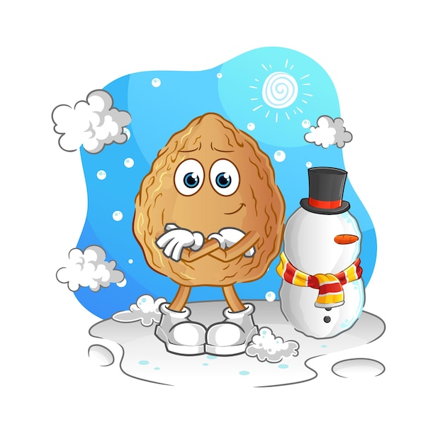 Amandel in koude winter karakter cartoon mascotte vector