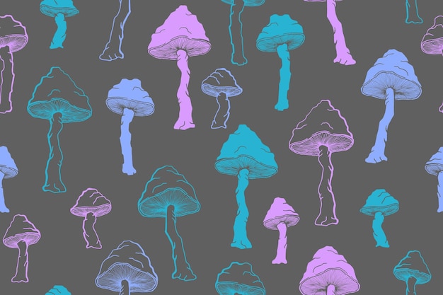 Amanita choky inedible mushrooms seamless pattern vector illustr