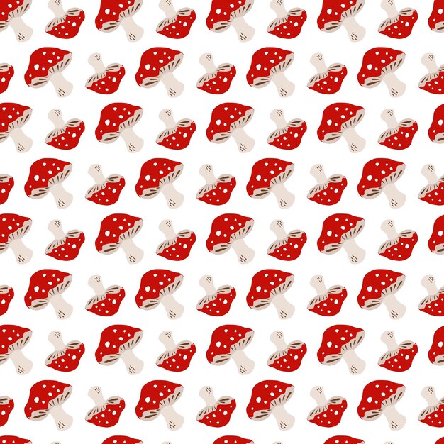 Amanita mushroom in a red hat on a white background. Vector illustration, pattern