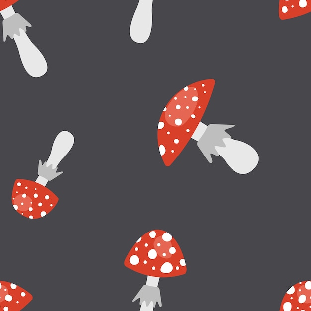 Amanita. Seamless pattern. Mushroom. Cartoon, flat, vector