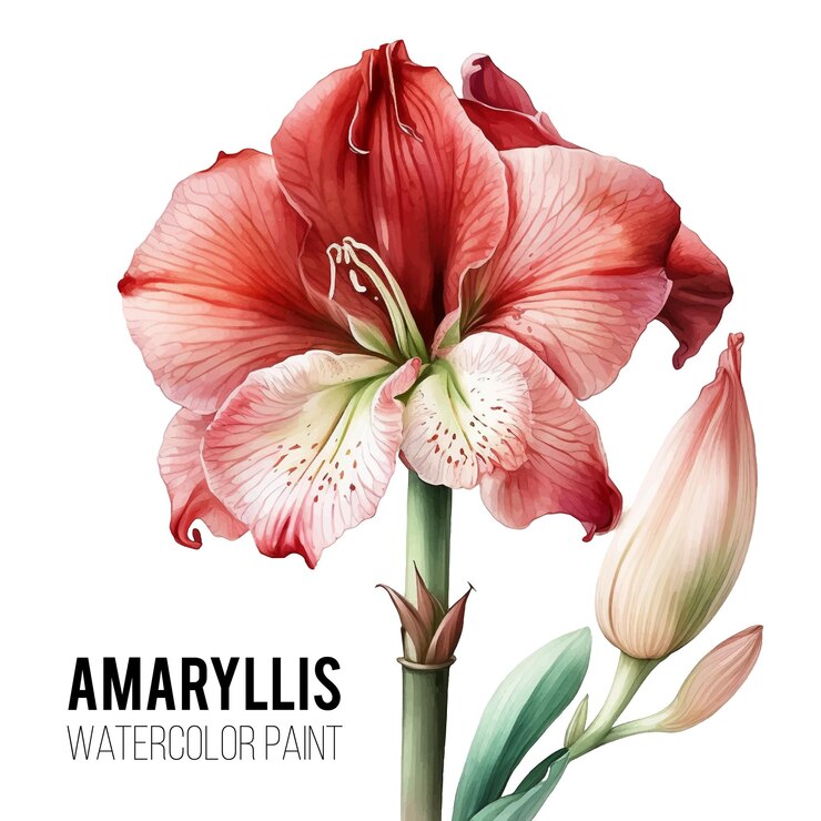 Vector amaryllis flower watercolor paint