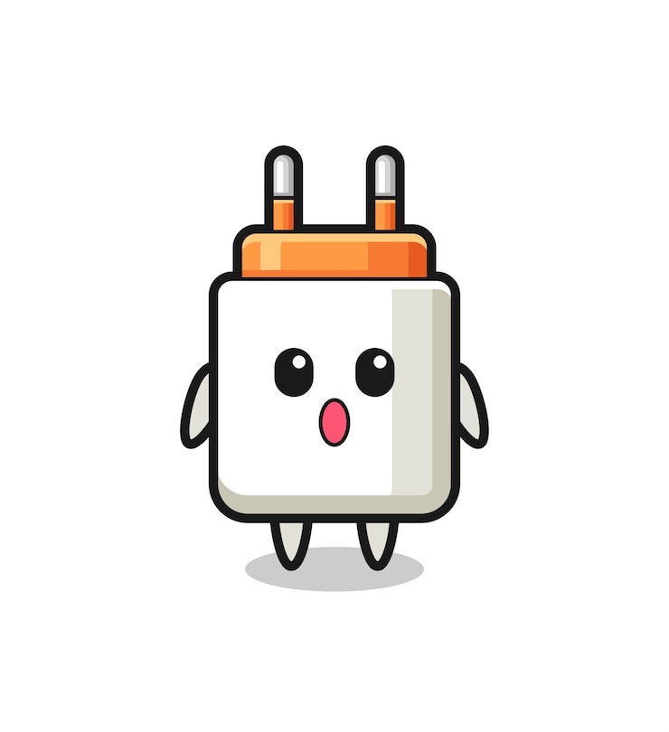 Vector the amazed expression of the power adapter cartoon