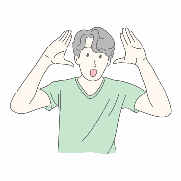 Vector 인상과 몸짓 놀된 남자 그는 손을 그려