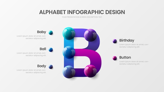 Amazing b symbol alphabet infographic colorful balls presentation