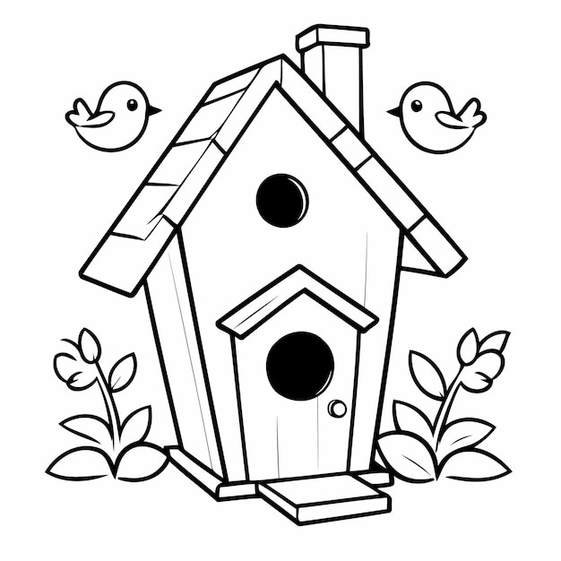 Pagina da colorare amazing birdhouse doodle per bambini piccoli