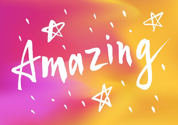 Vector amazing brush paint lettering word with hand drawn stars colorful gradient mesh abstract background