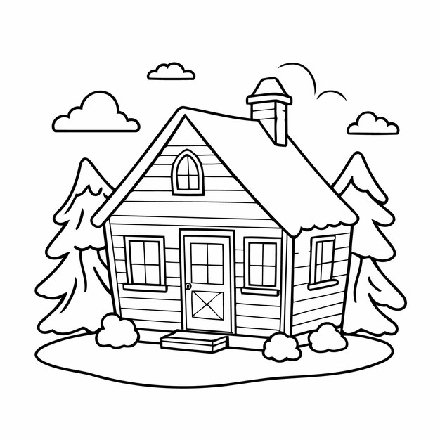 Amazing cozy cabin illustration for colouring page