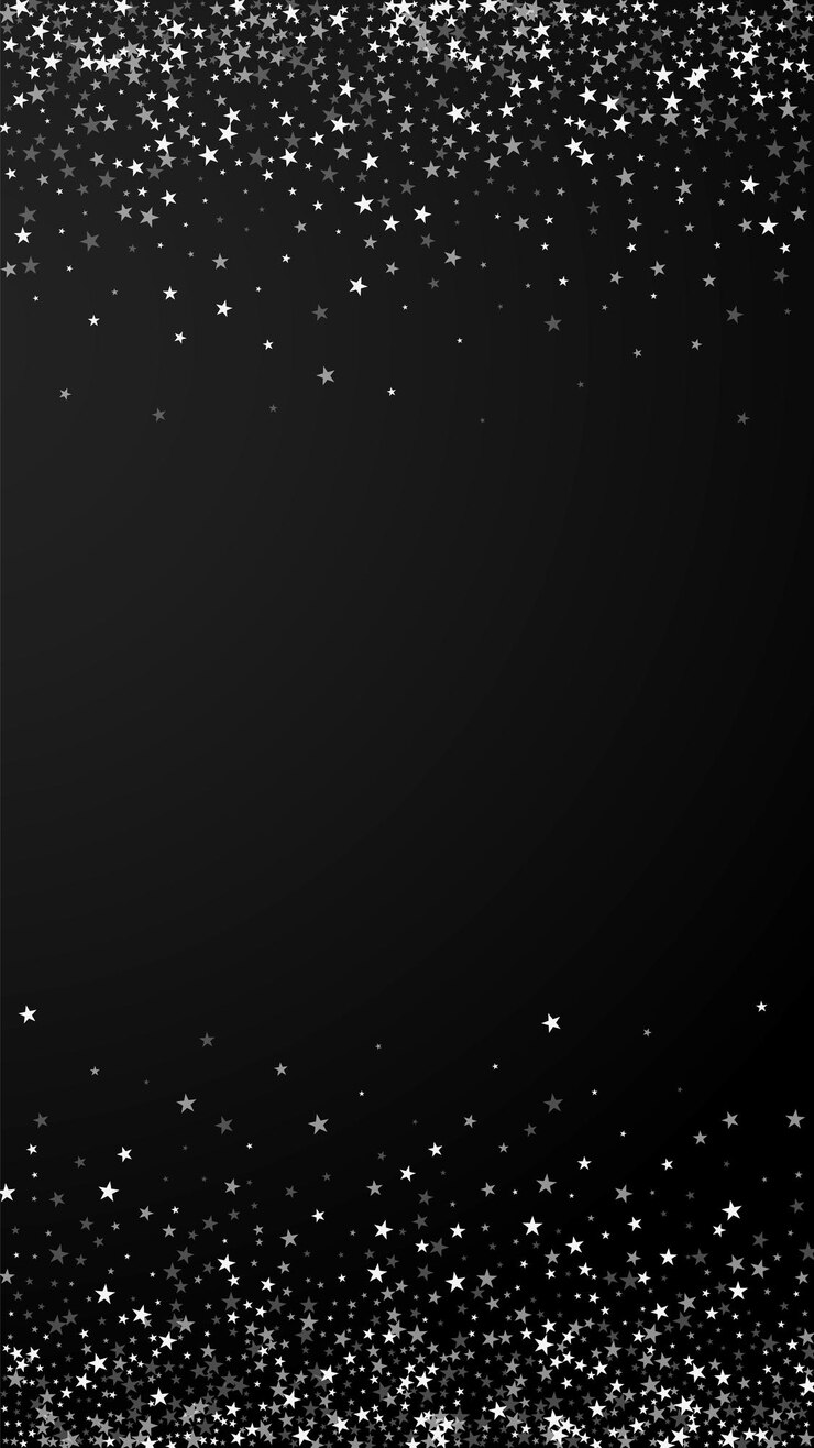Vector amazing falling stars christmas background. subtle flying snow flakes and stars on black background. admirable winter silver snowflake overlay template. posh vertical illustration.
