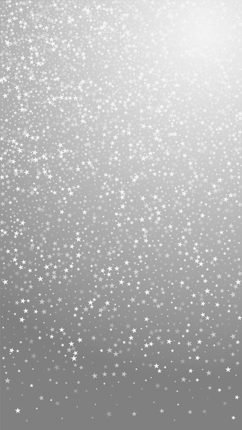 Amazing falling stars christmas background. subtle flying snow flakes and stars on grey background. appealing winter silver snowflake overlay template. quaint vertical illustration.