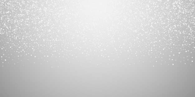 Vector amazing falling stars christmas background. subtle flying snow flakes and stars on light grey background. beauteous winter silver snowflake overlay template. marvelous vector illustration.