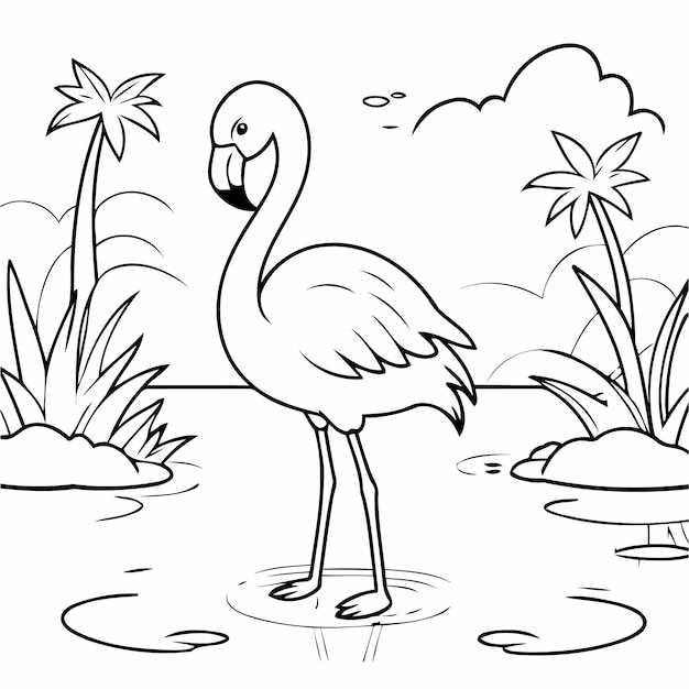 Amazing Flamingo doodle for kids colouring page