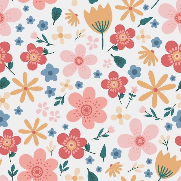 Amazing floral vector seamless pattern of bright colorful vintage flowers