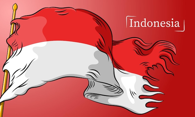 Amazing indonesian flag background vector with line style