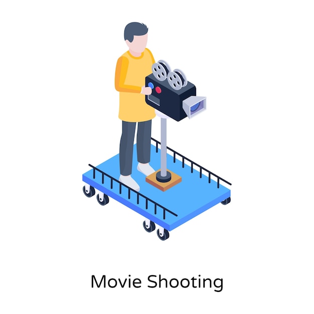 An amazing isometric illustration of movie shooting in an editable design