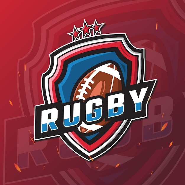 Incredibile logo sportivo di rugby per squadra, club, torneo, lega