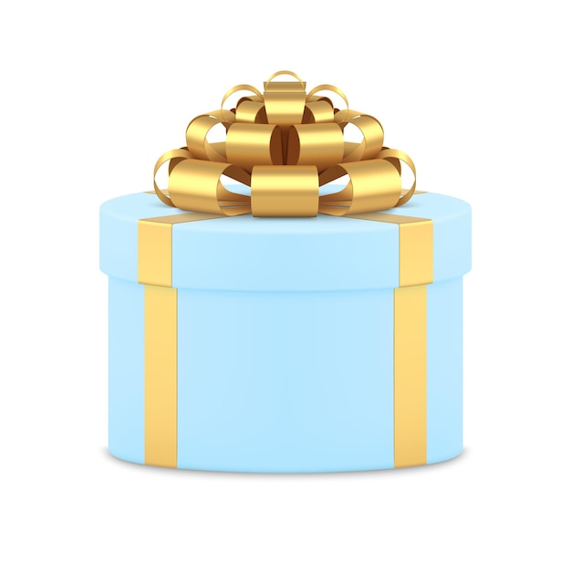 Amazing luxury stylish blue gift box decorated by metallic golden bow ribbon d mockup vector