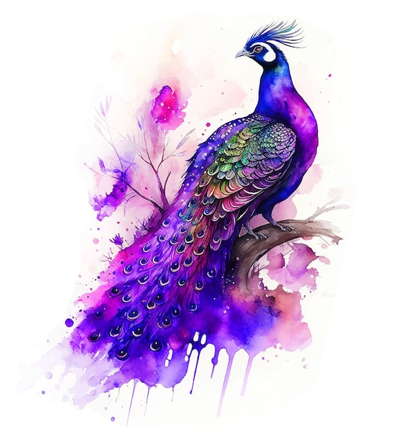 Amazing Peacock watercolor paint ilustration