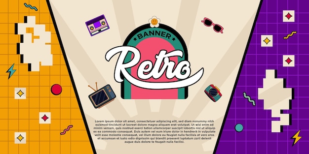 Amazing Pixel Retro Banner Templates Vector Illustration